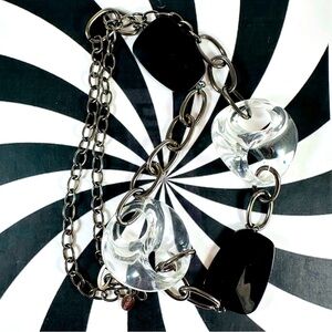 Super cool modern Express necklace of chain and clear and black lucite accents